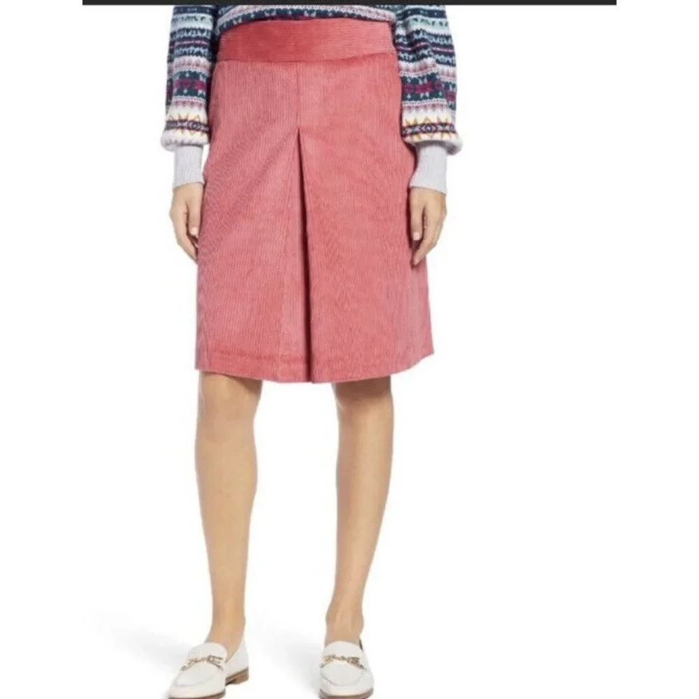 1901 Womens A Line Corduroy Skirt Pink Pleated‎ Lined Pockets Cotton SZ 18